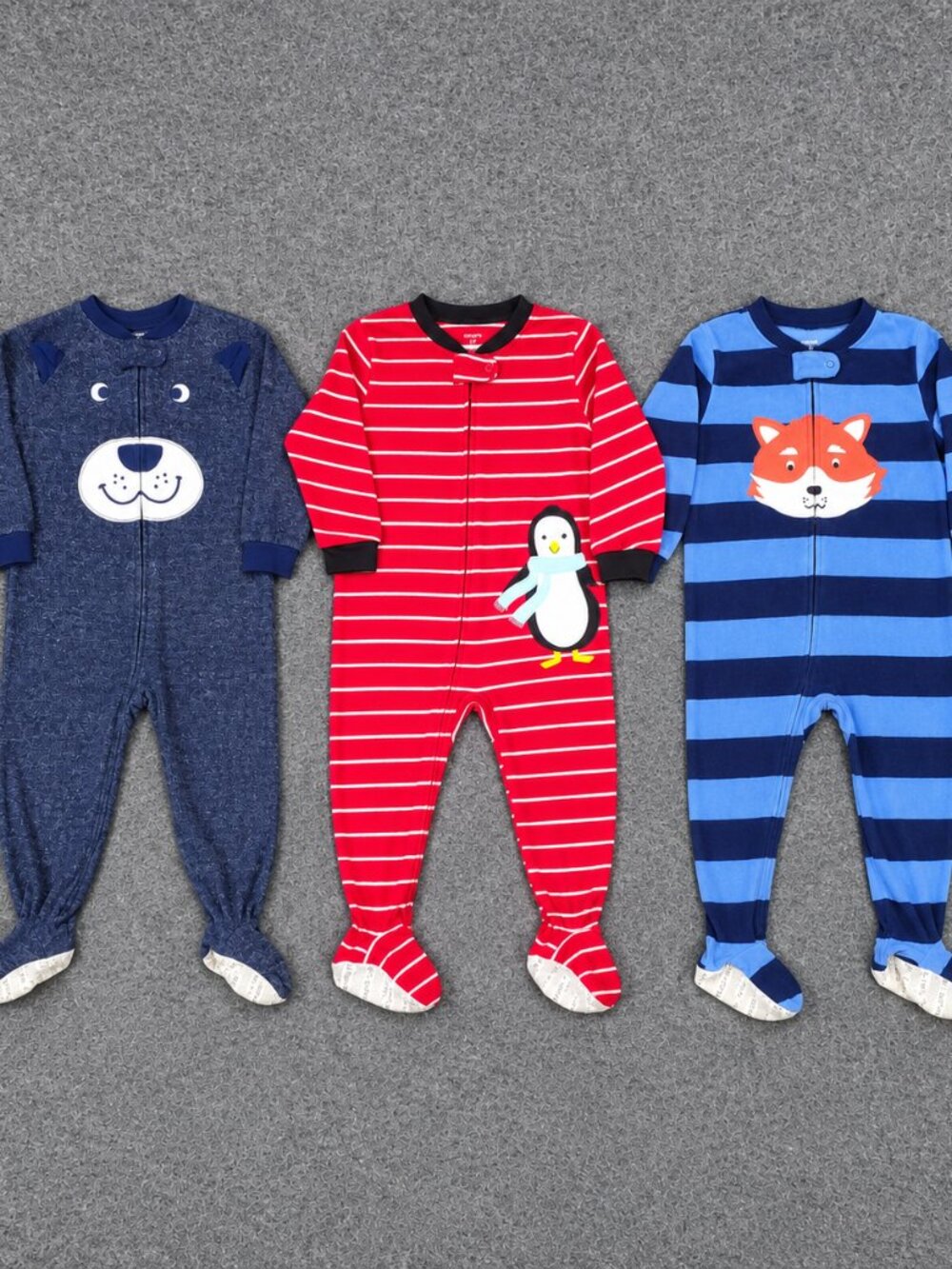 Carter's Boys 3T Fleece Footed Pajamas Bear Penguin Fox 3pc Bundle